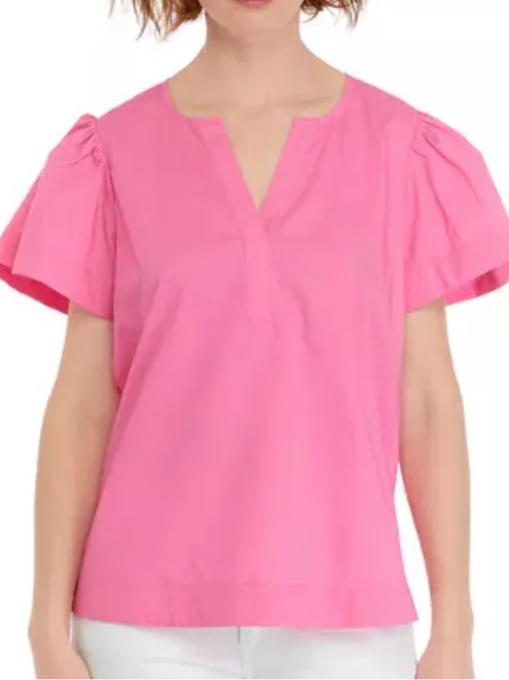 New! crown & ivy Pink Split V-Neck Flutter Sleeve Blouse Cotton Plus 2X NWT